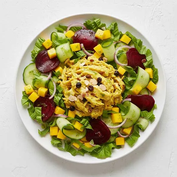 Coronation Chicken Salad With Beetroot, Cucumber, Mango & Lime Mint Dressing